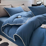 3pcs Solid Color High Quality Duvet Cover Set Luxury Purple Comforter Cover with 2 Pillowcases Triangle Sewn Edge Design Bedding