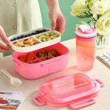 Student Lunchbox Mug Set Double Layer Food Cooler Portable Bento Box with Cutlery Microwavable Food Container