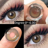 1pair Myopia Contact Lenses with Degrees Colored Natural Lenses 0 to -6.00 Degrees Graduation Blue Pupils Lenses Eyes