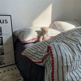 Minimalist Style Green Strip Bedding Sheet Ins Nordic Duvet Cover Set Home Luxury Bedding Set Bed Sheets Comfortable Bedspread