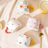 Cute INS Ceramic Mug Creative Hand-Painted Love Heart Coffee Cup Breakfast Milk Cup Afternoon tea Mug Valentine's Day present