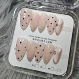 10Pcs Handmade Press on Nails Full Cover Rhinestone Polka Dot False Nails Almond Simple and Gentle Wearable Manicure Nail Tips