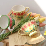 Flower Plate Embossed Small Flower Breakfast Dessert Plate Household Ceramic Plate Under Glaze Colored Hand-painted Tableware
