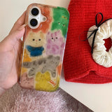 Korean Cute Graffiti Blurred Kitten Phone Case for IPhone 13 15 14 16 17 Pro Max Shockproof Soft Transparent Back Cover Case