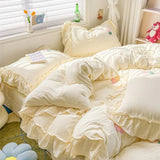 Bed Linen Bedding Set Korean Princess Style Lace  Towel Embryos  Washing Cotton Four PIECE Set Duvet Cover With Pillowcase