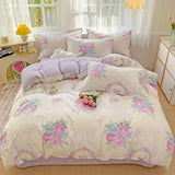 100% Cotton Four Piece Set Soft Skin-friendly Duvet Cover Set Single Couple Flower Printed Comforter Bedding Set for Adults Kids