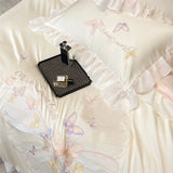 Luxury Bedding Set Butterfly Embroidery Lace Ruffles Ice Silky Soft Summer Bed Set Duvet Cover Set Bed Sheet Pillowcases 4Pcs