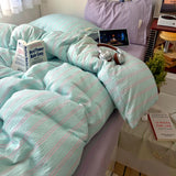 Ins Coastal Bedding Set Simple Style Striped Duvet Cover Set Soft Flat Sheet Single Twin Size Double Bed Sheet Set For Bedroom