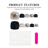 10pcs Glossy Square Fake Toenails Handmade Black Star Toe Nail Press Ons With Glitter Shiny Diamond Design Cool False Footnails