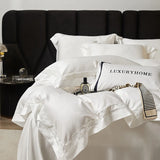 1000TC Lyocell Cotton Flowers Hollow Wide Edge Luxury Bedding Set Soft Silky Duvet Cover Flat/Fitted Bed Sheet Pillowcases 4Pcs