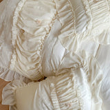 800TC Lyocell Bamboo Fiber Soft Silky Cooling Bedding Set Pink Romantic Lace Ruffles Duvet Cover Flat/Fitted Sheet Pillowcases