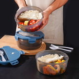 Student Bento Box with Cutlery Portable Round Lunch Box Microwaveable Snack Box Large Capacity Food Storage Container