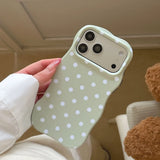 Luxury Matte Polka Dot Curly Border Phone Case for iPhone 15 16 17 Pro Max 13 14 Wave Point Frosted Shockproof Ultra Slim Cover