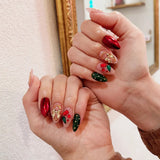 24pcs Christmas Nails Sets Press on Bow Star Design Nails Tips Diamond Snowflake Long Almond False Nail French Green Fake Nails