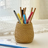 Imitation Rattan Woven Pen Holder Multi-functional Storage Basket Makeup Brush Storage Box Desk Organizer Office  Pen Holder