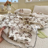 Princess Summer Quilt Washed Cotton Air Conditioner Student Dormi Thin Quilt With Lace Skin-friendly Soft Blanket Home Textiles