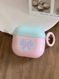 Pink and Green Bow + Ring Earphone Case Suitable for Apple for Airpodspro2 Case/For Airpodspro Case/For Airpods4 Case/For Airpods3 Case/For Airpods2 Case/Fashionable Women's Earphone Case/Simple Earphone Case