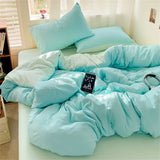 Solid Color Bedding Set Kids Twin Full Queen Size Washed Cotton Single Couple Duvet Cover Set Quilt Cover Pillowcases Bed Linen