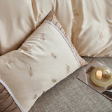 Flowers Embroidery Pleated Wide Edge Bedding Set Lyocell Soft Silky Cooling Duvet Cover Flat/Fitted Bed Sheet Pillowcases 4Pcs