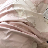 1000TC Egyptian Cotton Flowers Embroidery Luxury Pink Bedding Set Duvet Cover Flat/Fitted Bed Sheet Pillowcases 4Pcs