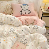 Bowknot Bedding Set Ins Girl Plaid Washed Dormitory Bed Sheet Quilt Cover Student Dormitory Three-piece Set