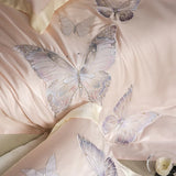 Lyocell Bamboo Fiber Silky Cool Feeling Breathable Bedding Set Butterfly Embroidery Duvet Cover Set Bed Sheet Pillowcases 4Pcs