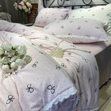2025 Princess Bedding Set Lace Bow Simple Fresh Duvet Cover Flat Fitted Sheet Pillowcases Home Textile For Women Girl Queen Size