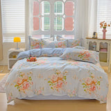 100% Cotton Skin-friendly Four Piece Set Soft Duvet Cover Set Single Couple Flower Printed Comforter Bedding Set for Adults Kids