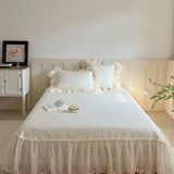 4Pcs Romantic Double Layer Lace Princess Wedding Bedding Set 100% Cotton Duvet Cover Bed Sheet Or Quilted Bedspread Pillowcases