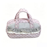 Pink Polka Dot Plaid Pencil Case Handheld Multi-Compartment Pen Bag with Clear Itabag Large Capacity Stationery Bag Gift