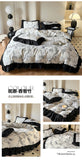 Washed Cotton Bedding Sets With Lace Black Printed Four Piece Set Bedroom Decor Duvet Cover Pillowcase Bedspread Bed Cover Sets