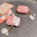 Luxury Girls Pink Leopard Pearl Shell Case for Apple Airpods 1 2 3 Case for AirPods Pro Earphone Case with Keychain Headset Box