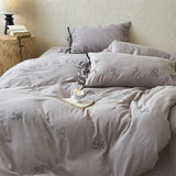 100% Cotton Wrinkled Yarn Flower Embroidery Bedding Set Single Queen King Size Duvet Cover Flat/Fitted Sheet Lace-Up Pillowcases