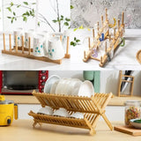 Bamboo Foldable Bowl and Plate Rack, Drain Rack, Storage Organizer, Multifunctional Assembled Cup Holder, Bamboo Bowl and Plate