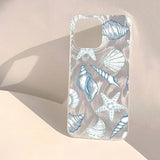 Seashell Starfish Pattern Phone Case For iPhone 11 13 14 15 16 Pro Max 16E 7 8 14 15 Plus X XS Max XR SE2 Feather Texture Cover