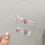 10Pcs Pink Cute Handmade Press on Nails Full Cover Bear Rhinestone Summer French Short False Nails Wearable Manicure Nail Tips