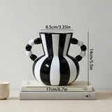 Retro Stripe Ceramic Vase, Elegant Minimalist Home Decor for Living Room Table