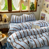 Ins Nordic Bedding Set Simple Style Striped Duvet Cover Set Soft Flat Sheet Single Twin Size Double Bed Sheet Set For Bedroom