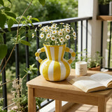 Retro Stripe Ceramic Vase, Elegant Minimalist Home Decor for Living Room Table