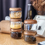 Food Storage Jar with Wooden Lid Clear Sealed Cans Glass Container Coffee Beans Oat Nuts Spice Tank Kitchen Grain Storage Jar