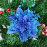 Blue Artificial Flowers Christmas Tree Decoration Glitter Star Light Berries Snowflakes Bow for Home Decor New Year Ornaments