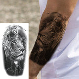 1 Sheet Compass Flower Temporary Tattoos For Women Men Adults Skull Lion Owl Tattoo Sleeve Sticker Black Fake