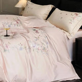 Premium 1000TC Egyptian Cotton Flowers Embroidery Pink Luxury Bedding Set Duvet Cover Flat/Fitted Bed Sheet Pillowcases 4Pcs