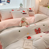 Cute Cartoon Pattern Embroidered Soft Bedding Sets Cozy Breathable Fitted Sheet Kit Kids Adults Bedroom Decor for Spring Summer
