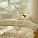 3pcs Pink Grid Bedding Set bedding set lace duvet cover and 2pcs pillowcases (no padding), suitable for bedroom