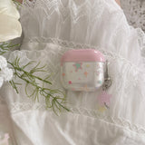 Korean Cute Colorful Stars Transparent Earphone Case with Stars Pendant and Pink Ring Cover for AirPods 1 2 3 4 Pro Pro2