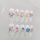 10pcs French Blue Frosted Cat's Eye Fake Nails Press On Nails Aurora Sequins Diamond Decoration Handmade False Nails Long Ballet