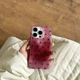 Adorable Heart Phone Case For iPhone 17 16 Pro Max 15 14 13 12 11 XS X 7 8 Plus 16e With Cute Dot Raspberry Red Background Cover