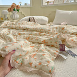 Princess Summer Quilt Washed Cotton Air Conditioner Student Dormi Thin Quilt With Lace Skin-friendly Soft Blanket Home Textiles