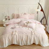 Korean Princess Lace Bedding Set Beautiful Solid Color Lace Pleated Duvet Cover Luxury Girl Wedding Home Textile Bed Sheet Cover